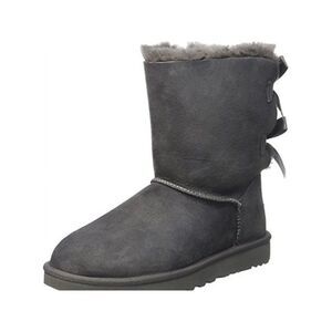 UGG Womens Gray Patch Bailey Bow Ii Round Toe Platform Leather Winter Boots 9